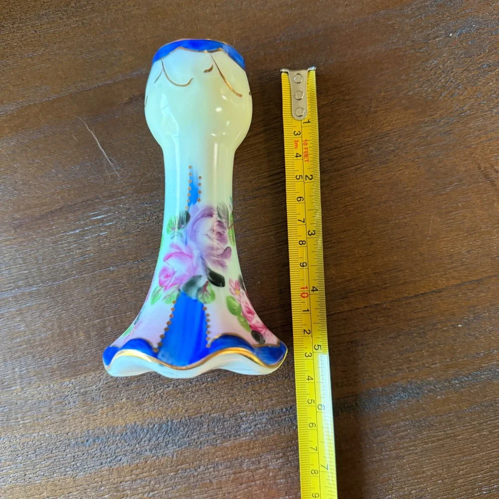 Vintage Hand Painted Nippon Floral Porcelain Hatpin Holder Cobalt Blue Gold Trim